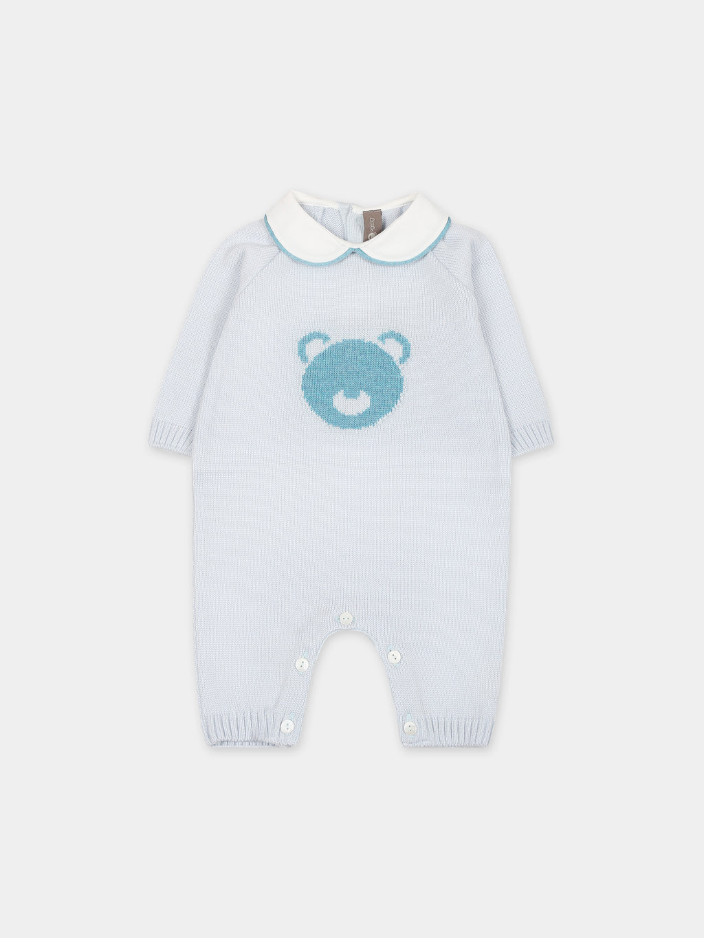 Light blue babygrown for baby boy with embroidered bear